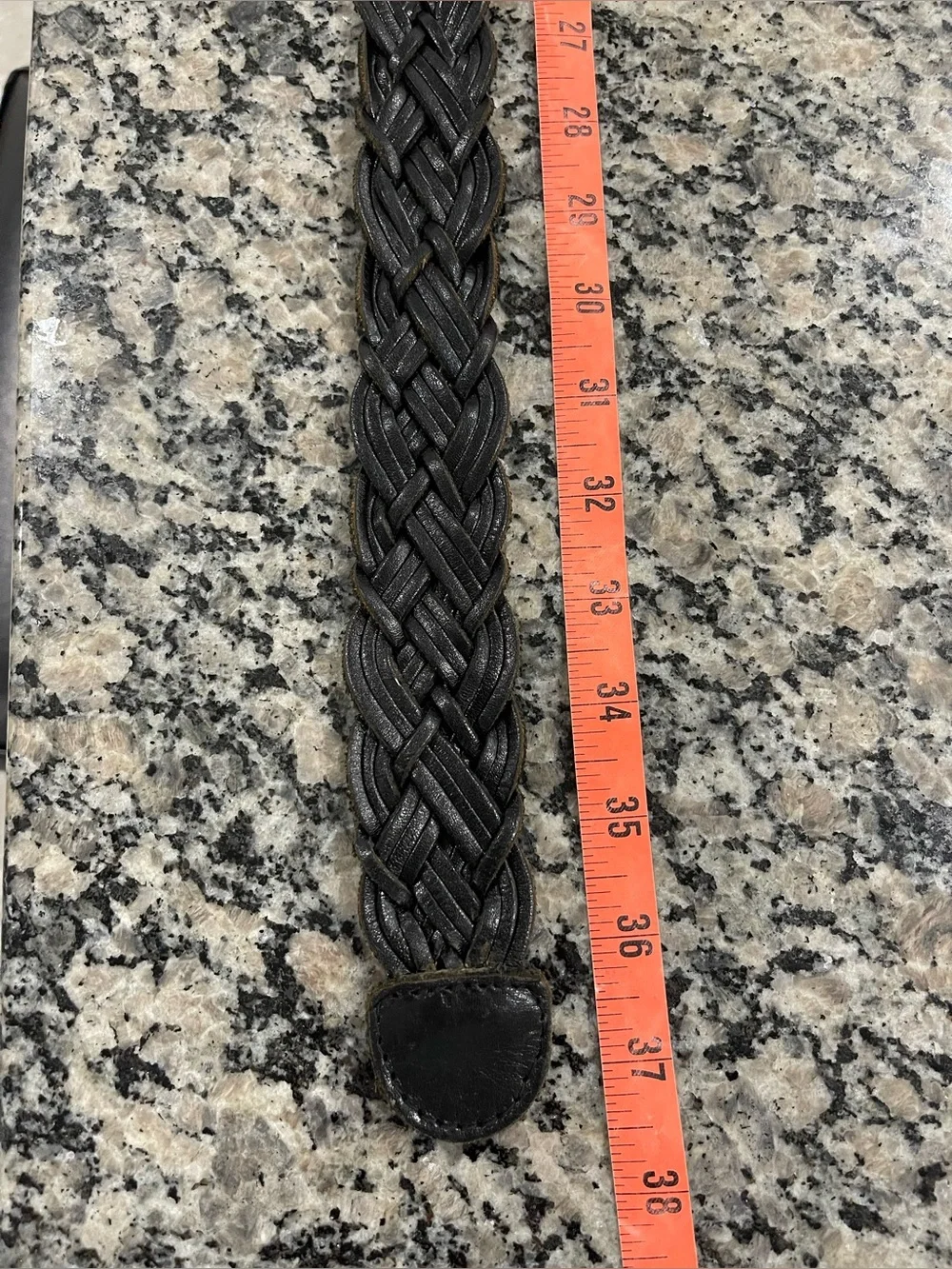 Vintage Fossil Black Woven Braided Leather Belt Leather Wrapped Buckle Size L